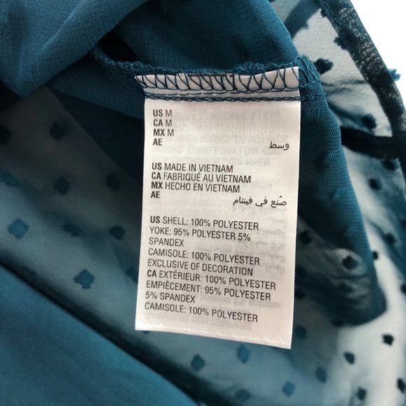 New Style & Co Velvet Eyelet Embroidered Swiss Dot Sheer Top Teal Size Medium - Picture 15 of 16